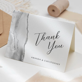 Cartão Cinza Silver Agate Script Weding Obrigado
