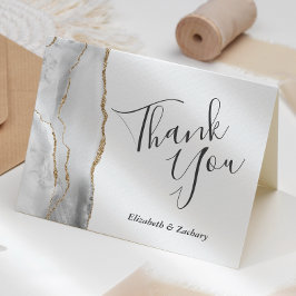 Cartão Cinza White Dourada Agate Casamento Obrigado