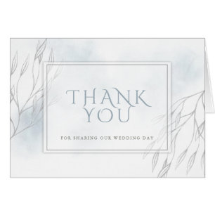 Cartão Cinza Willow Branch e Dusty Blue Watercolor