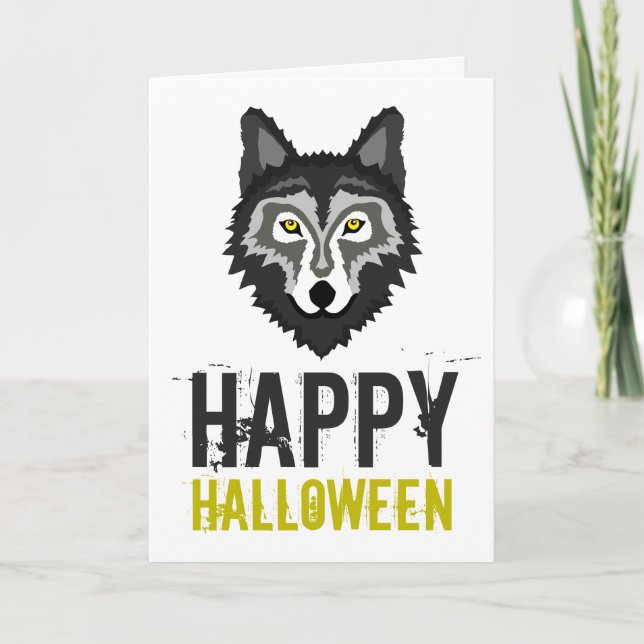 Cartão Cinza Wolf, Feliz Halloween (Frente)