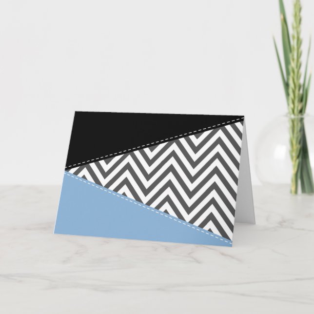 Cartão Cinza Zigzag, Cinza Chevron, Zigzag Patterno, Azul (Frente)