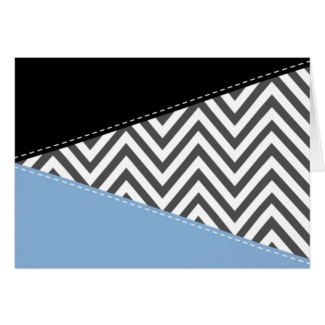 Cartão Cinza Zigzag, Cinza Chevron, Zigzag Patterno, Azul (Frente Horizontal)