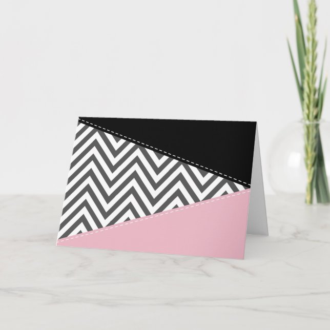 Cartão Cinza Zigzag, Cinza Chevron, Zigzag Patterno, Rosa (Frente)