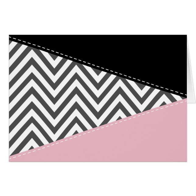 Cartão Cinza Zigzag, Cinza Chevron, Zigzag Patterno, Rosa (Frente Horizontal)
