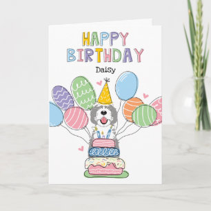 Cartão Cinzas e Ovino Branco Feliz Aniversário