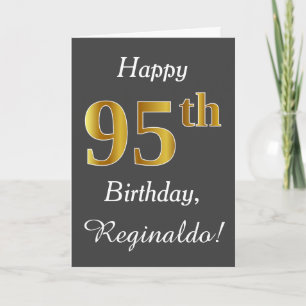 Cartão Cinzas, Faux Dourado 95.o Aniversário + Nome Perso
