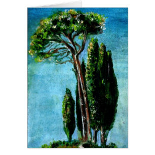 CARTÃO CIPRESS E PINOS MEDITERRÂNICOS NA TÚSCULA