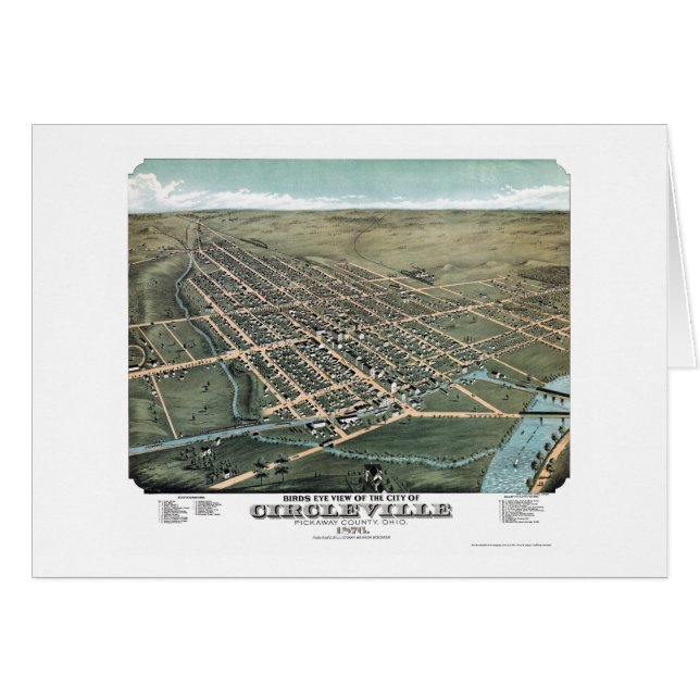 Cartão Circleville, OH, mapa panorâmico - 1876 (Frente Horizontal)