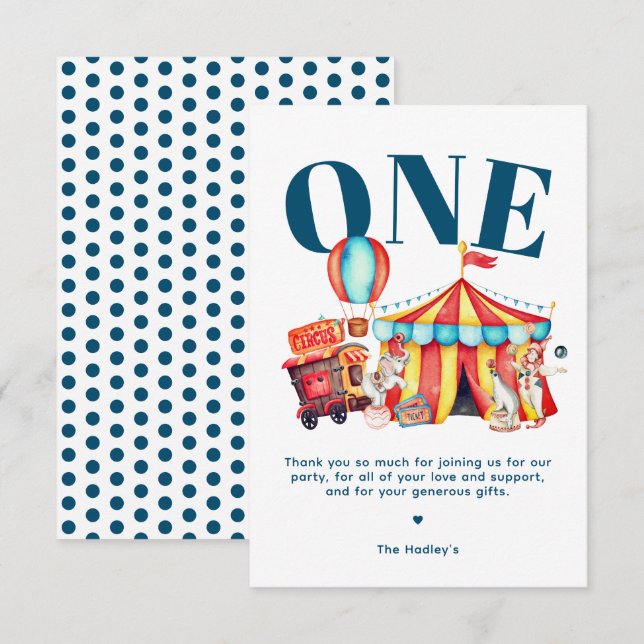 Cartão Circo Carnaval Grande Azul Muito Obrigado (Frente/Verso)