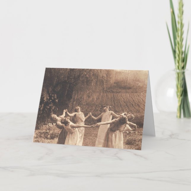 Cartão Círculo De Bruxas Vintage Mulheres Dançando (Frente)