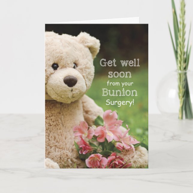 Cartão Cirurgia de Joanete, Urso de Pelúcia e Flores Melh (Frente)