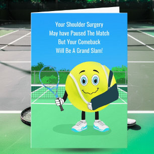 Cartão Cirurgia no Ombro com Bola de Tênis de Desenho Ani