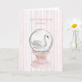 Cartão Cisne de Listras Rosa Aniversário