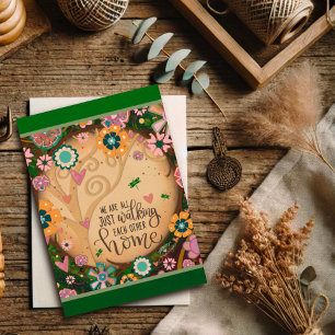 Cartão Citação da Árvore Floral Caminhando Juntos para Ca