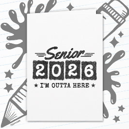 Cartão Citação de Graduação Vintage Senior 2026 Tipo Retr