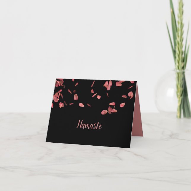 Cartão Citação de Namaste Obrigado Rosa romântica Petals (Frente)