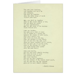 Cartão Citações reais inspiradas Kahlil Gibran da máquina