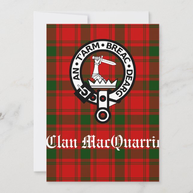 Cartão Clan MacQuarrie Tartan e Crest Saudação (Frente)