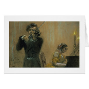Cartão Clara Schumann (1819-96) e um violinista, 1854 (pa