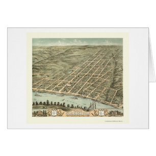 Cartão Clarksville, mapa panorâmico do TN - 1870
