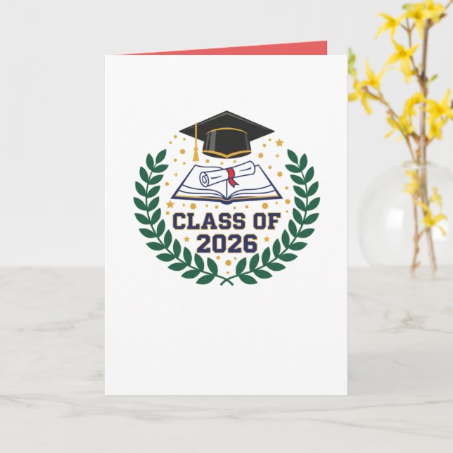 Cartão Class of 2026 Graduation Cap Folded Blank Card (Flor Amarela)