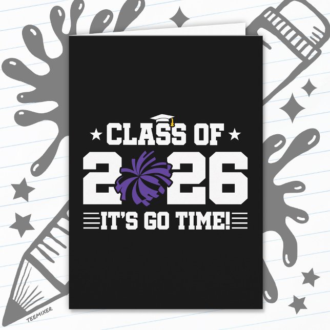 Cartão Class of 2026 Purple Cheer Graduation It’s Go Time (Criador carregado)