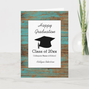 Cartão Classe de Madeira Teal Rustic de Graduação 2025