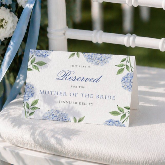 Cartão Classic Blue Hydrangea Wedding Reserved Seat Card (Criador carregado)