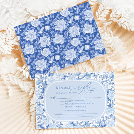 Cartão Clássico Blue Chinoiserie Bird Peony Weding RSVP