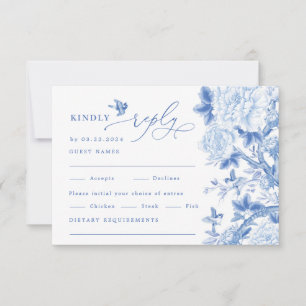 Cartão Clássico Blue Chinoiserie Weding RSVP