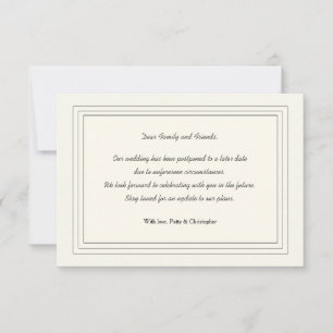 Cartão clássico de anúncio de adiamento