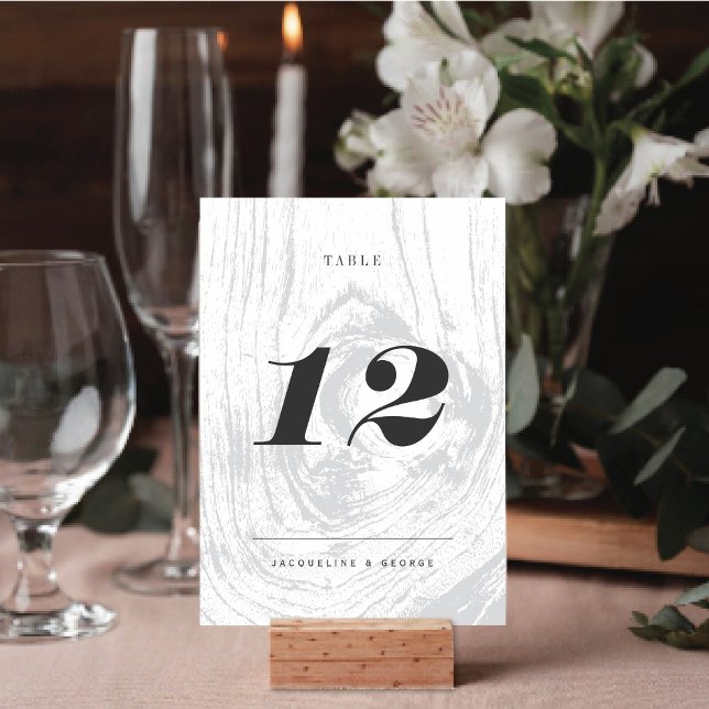 Cartão Clássico de Número de Mesa com Textura de M (Modern Classic Rustic Woodgrain Wedding Table Number Card @ fatfatin_blue_knot)