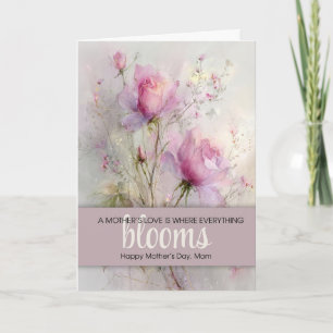 Cartão Clássico Dia das Mães Rosa Água-Forte Rosa Elegant