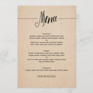 CARTÃO CLÁSSICO DO MENU DO CASAMENTO
