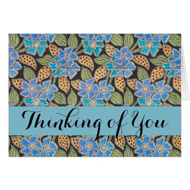 Cartão Clássico Floral Clássico Azul-Flor Elegante (Frente Horizontal)