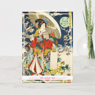 Cartão Clássico vintage ukiyo-e geisha com guarda-chuva m
