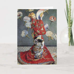 Cartão Claude Monet Camille com Quimono Japonês Vermelho