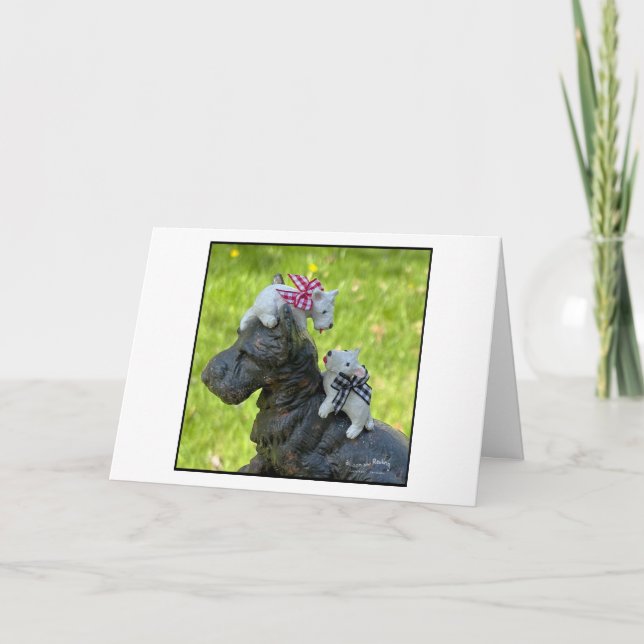 Cartão Clay Scotties em um Scottie Doorstop (Frente)