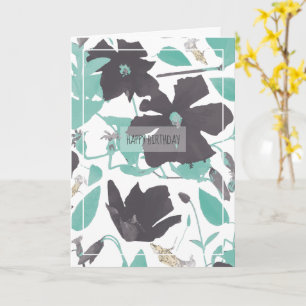 Cartão Clematis Flowers Teal Happy Birthday Card