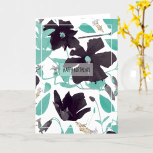 Cartão Clematis Flowers Teal Happy Birthday Card