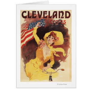 Cartão Cleveland Bicycles a menina americana no amarelo