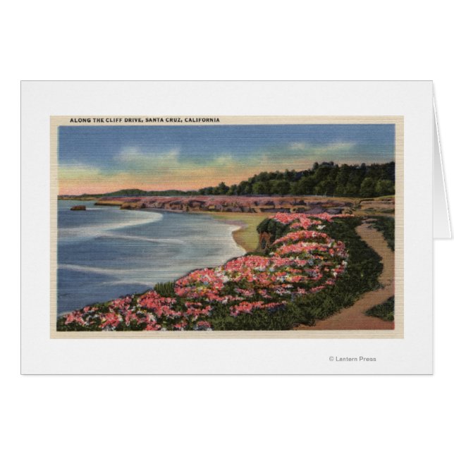 Cartão Cliff Drive View of Ocean, Beach, & Flowers (Frente Horizontal)