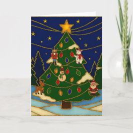 Cartão Cloisonne Art Whimsical Forest Classic Christmas