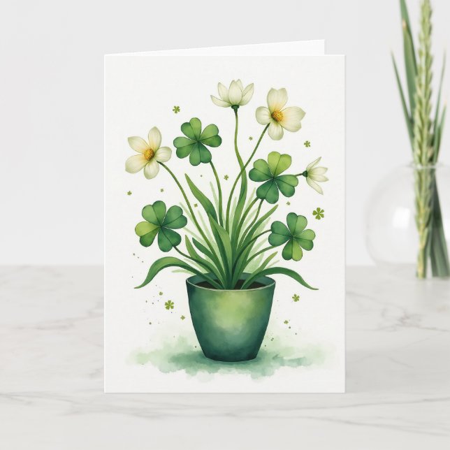 Cartão Clover Plant Watercolor Card (Frente)