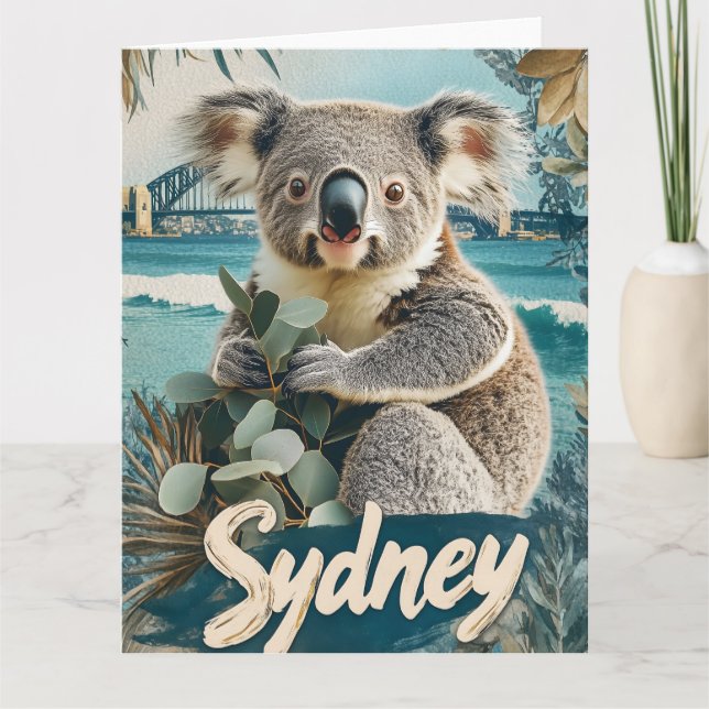 Cartão Coala Adorável com a Ponte da Baía de Sydney (Frente)