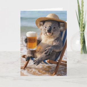 Cartão Coala aniversário com uma cerveja na praia