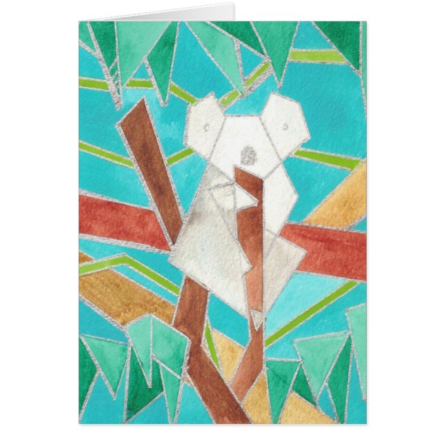 Cartão Coala na Árvore Arte Abstrata Original (Frente)