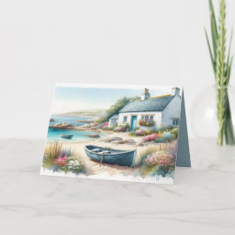 Cartão Coastal Cottage Watercolor Seaside Scene