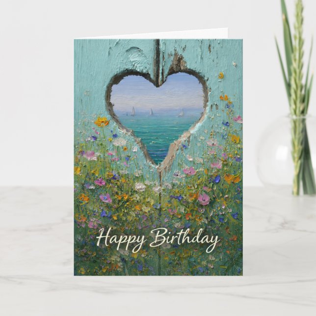 Cartão Coastal Heart Wildflower Happy Birthday Greeting  (Frente)