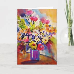 Cartão Cobalt Blue Vase Flowers Greeting Card